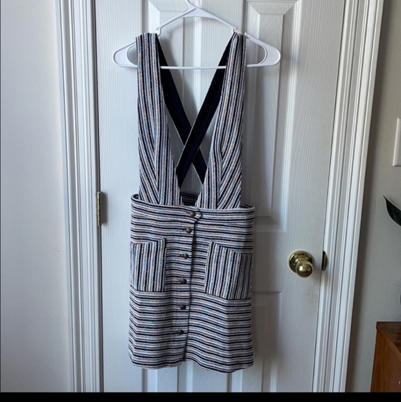 Modcloth textured haute on the horizon striped button down jumper overall… - Picture 3 of 6